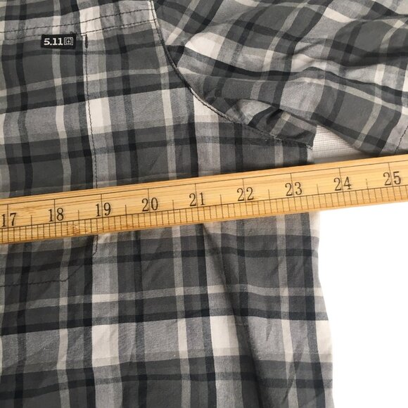 5.11 Tactical Shirt Mens Large Gray Plaid Short Sleeve Snap  Up Outdoor Camp - Picture 5 of 13